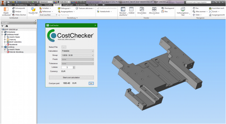 CostChecker im 3D CAD Autodesk Inventor